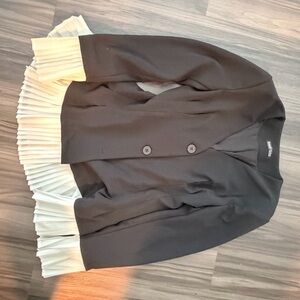 SHEIN Black Blazer with Cream Pleated Hem